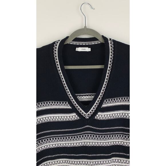 Vince Tunic Sweater Cotton Womens Size Small Black White Flawed Knit V Neck - Picture 3 of 8